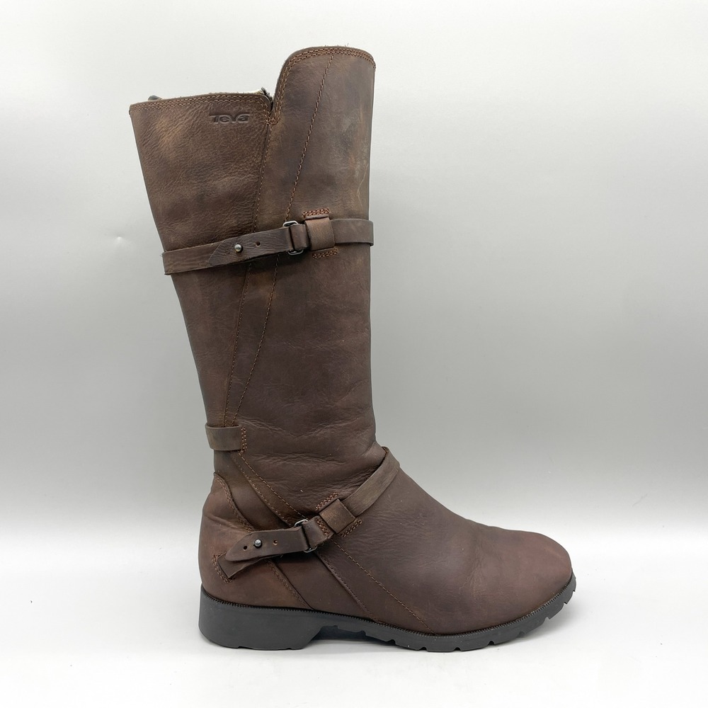 Teva Womens 8.5 De La Vina Waterproof Tall Riding Boots Brown Leather Equestrian